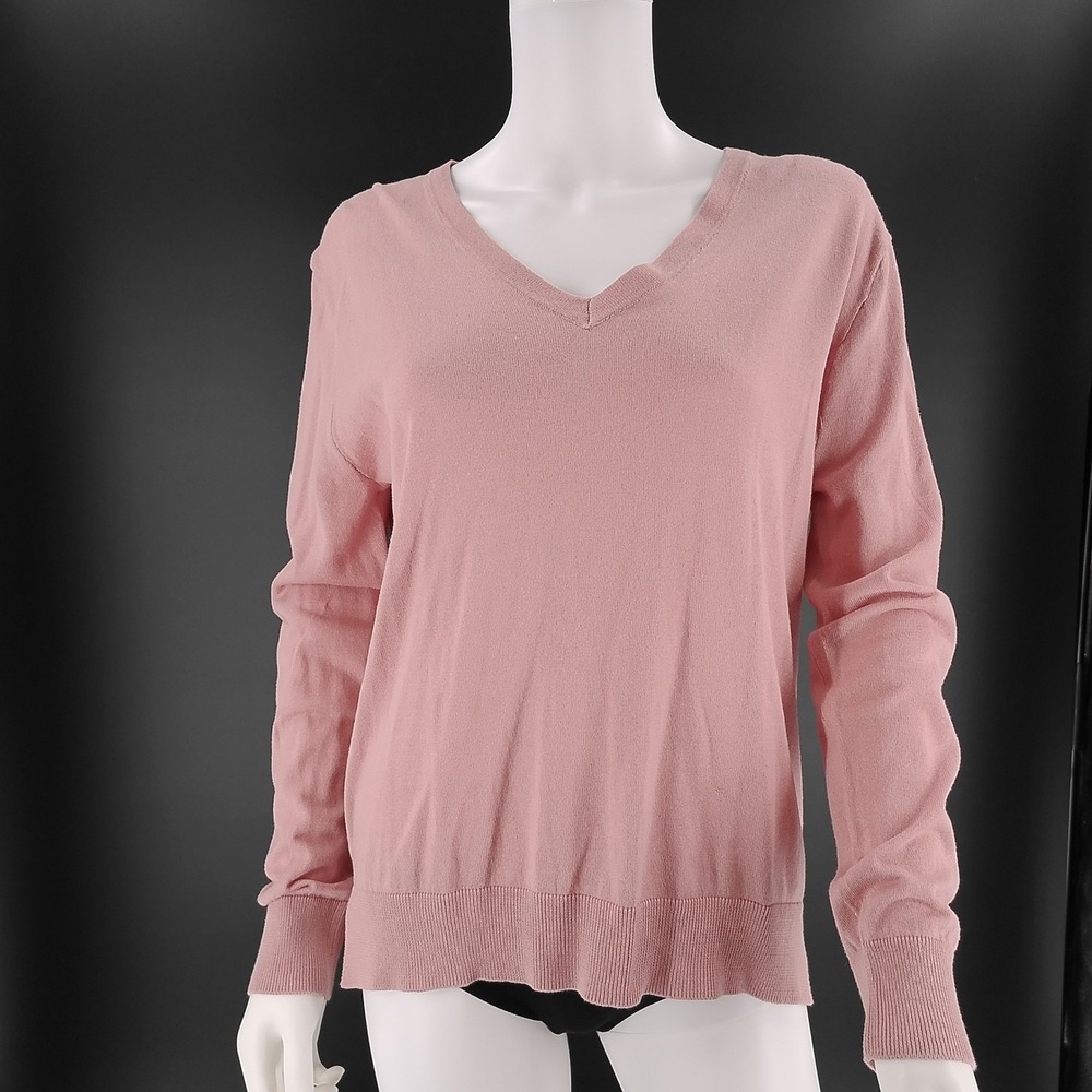 Fashion Nova Womens Mauve Pink V-Neck Lightweight Cotton Blend Sweater Size S